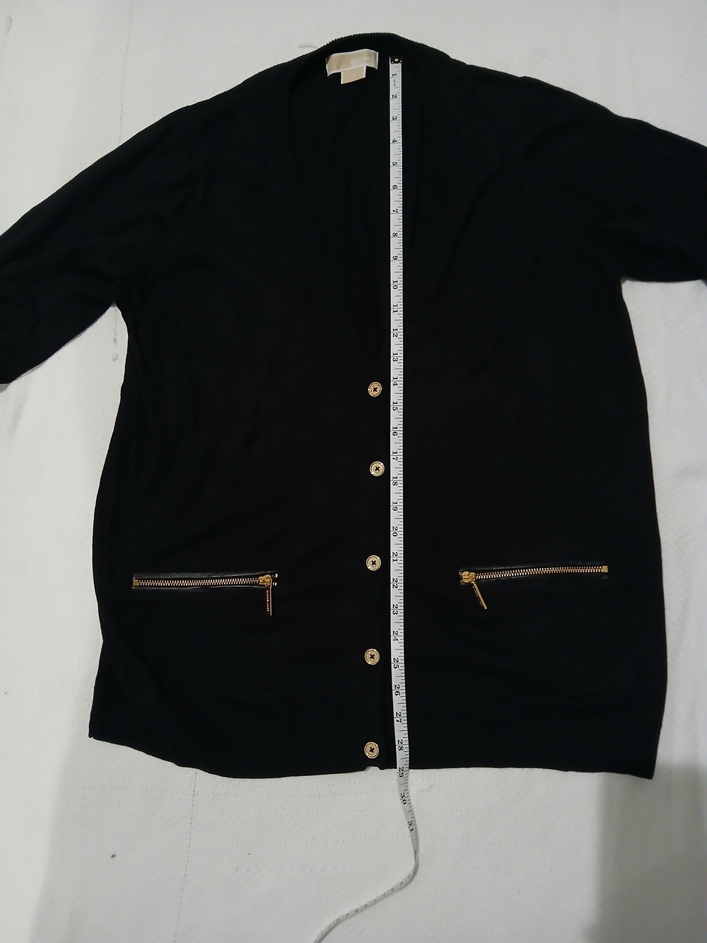 Michael Kors Black Cardigan with Gold Zipper Accents